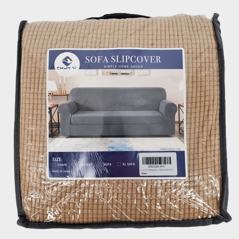 Subrtex Chun Yi Chair Sofa Slipcover 3 Piece Stretch Sand Checkered Small New